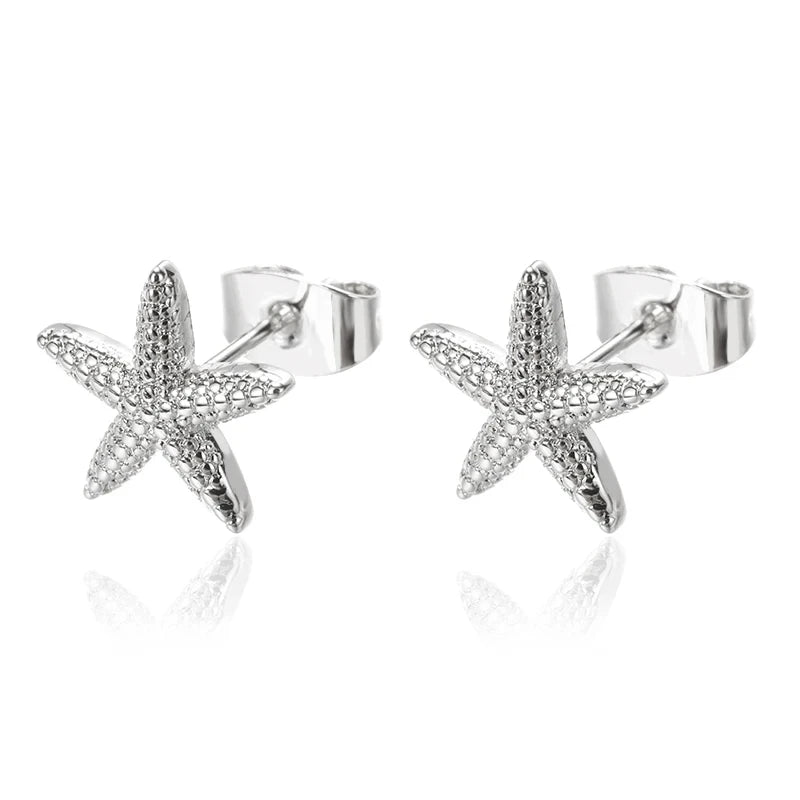 Vintage Starfish Stainless Steel Stud Earrings Lightweight - Smarsty