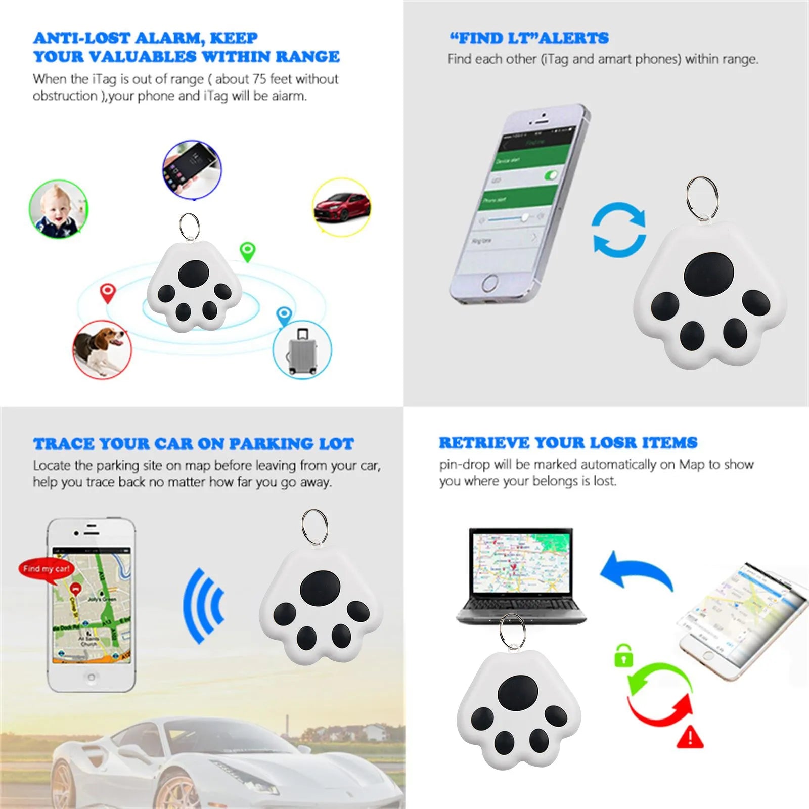 Mini GPS Tracker Bluetooth Anti-Lost Device for Pets and Kids - Smarsty