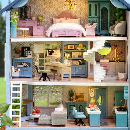 DIY Mini Wooden Doll House Assembly Building Model Pink Princess Villa Architecture Kit 3D Puzzle Dollhouse With Furniture Gifts by Smarsty
