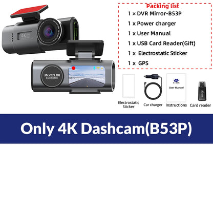 4K Dash Cam Dual Lens Night Vision With GPS VideoRecording - Smarsty