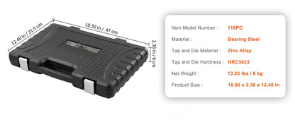 SucceBuy Tap and Die Set 40PCs 60PCs 80PCs 110/116PCs Metric SAE Standard Bearing Steel Taps and Dies Essential Threading Tool