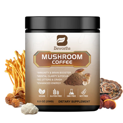 Mushroom Coffee 10 Mushroom Extract - Lion's Mane, Cordyceps, Reishi, Turkey Tail, Chaga, Maitake for energy and immune support - Smarsty
