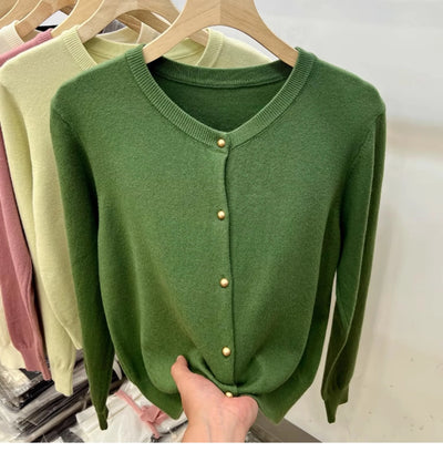 AOSSVIAO Long Sleeve Sweaters Cardigan Spring Autumn Women O-Neck Knitwear Tops Clothing Fashion Basic Tops - Smarsty