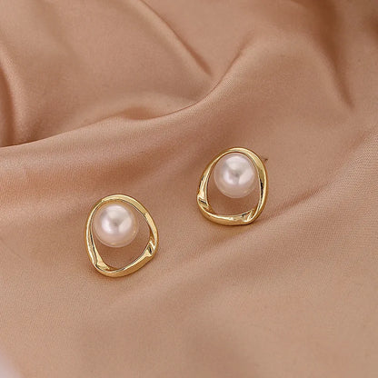 Gold Pearl Stud Earrings Korean Irregular Delicate 2023 - Smarsty