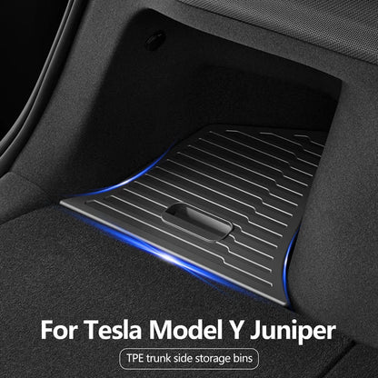 For Tesla Model Y Juniper Trunk Organizer Side Storage Box Boot Organizer Flocked TPE Mat Anti-dirty 2025 Car Travel Accessories