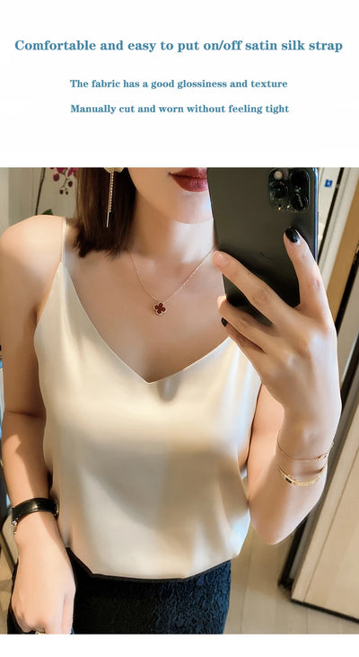 2024 Summer Camisole Slim Vest Sexy Women Sleeveless V-Neck Gray Tee Tank Tops Female Solid Black/White Korean Crop Tops Y2k - Smarsty