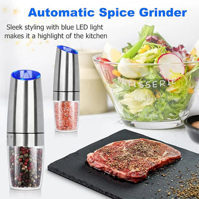1pc/2pcs, Gravity Electric Salt And Pepper Grinder - Salt & Pepper Mill Sets With LED Light, One Hand Automatic Operation, Adjus - Smarsty