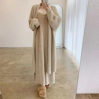 white Long Cardigan for women 2025 new winter clothes Knitted fluffy long sleeve Cashmere sweater coat korean style warm vintage - Smarsty