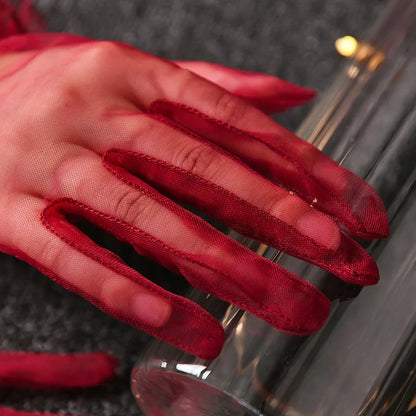 Women Lace Tulle Gloves Stretchy Full Finger Wedding Gloves - Smarsty