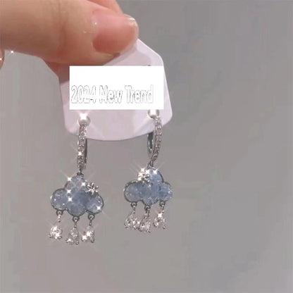 Elegant Blue Cloud Drop Earrings with Colorful Rain Tassel - Smarsty