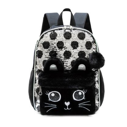 Girls Sequined Kindergarten Backpack With Zipper Closure - Smarsty