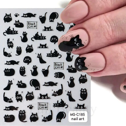 Cute Black Cat Nail Stickers for Fun Manicure Decor - Smarsty