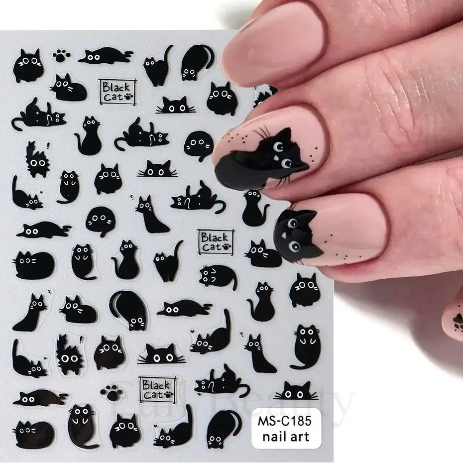 Cute Black Cat Nail Stickers for Fun Manicure Decor - Smarsty
