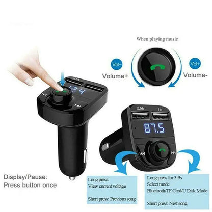Wireless Bluetooth Car Charger With FM Transmitter Dual USB - Smarsty