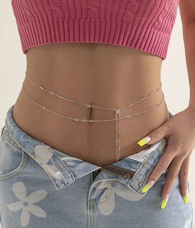 Double Layer Rhinestone Tassel Waist Chain Accessory - Smarsty
