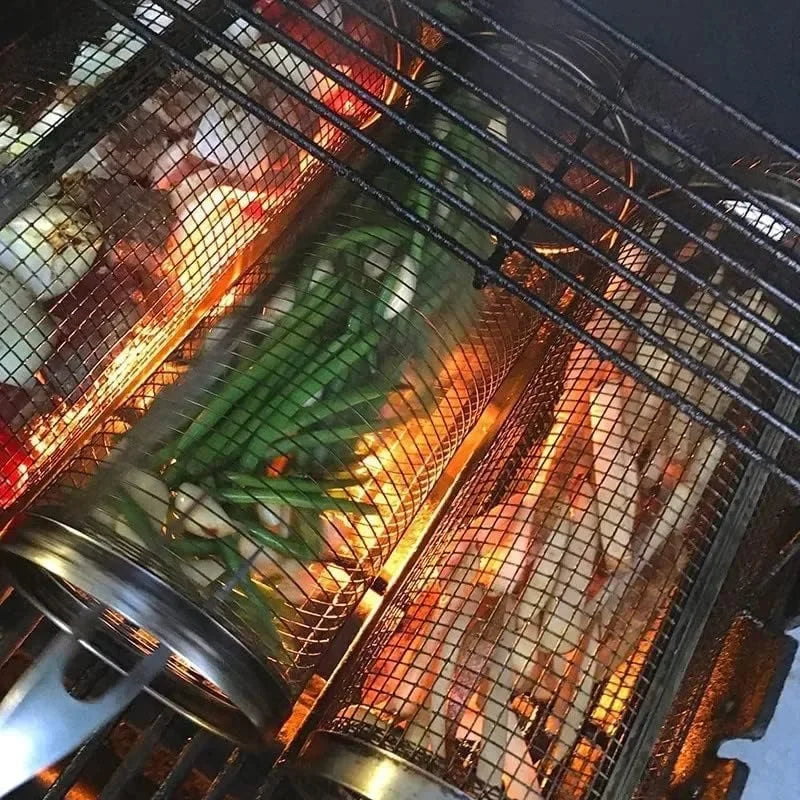 Rolling BBQ Grill Basket for Easy Outdoor Cooking - Smarsty