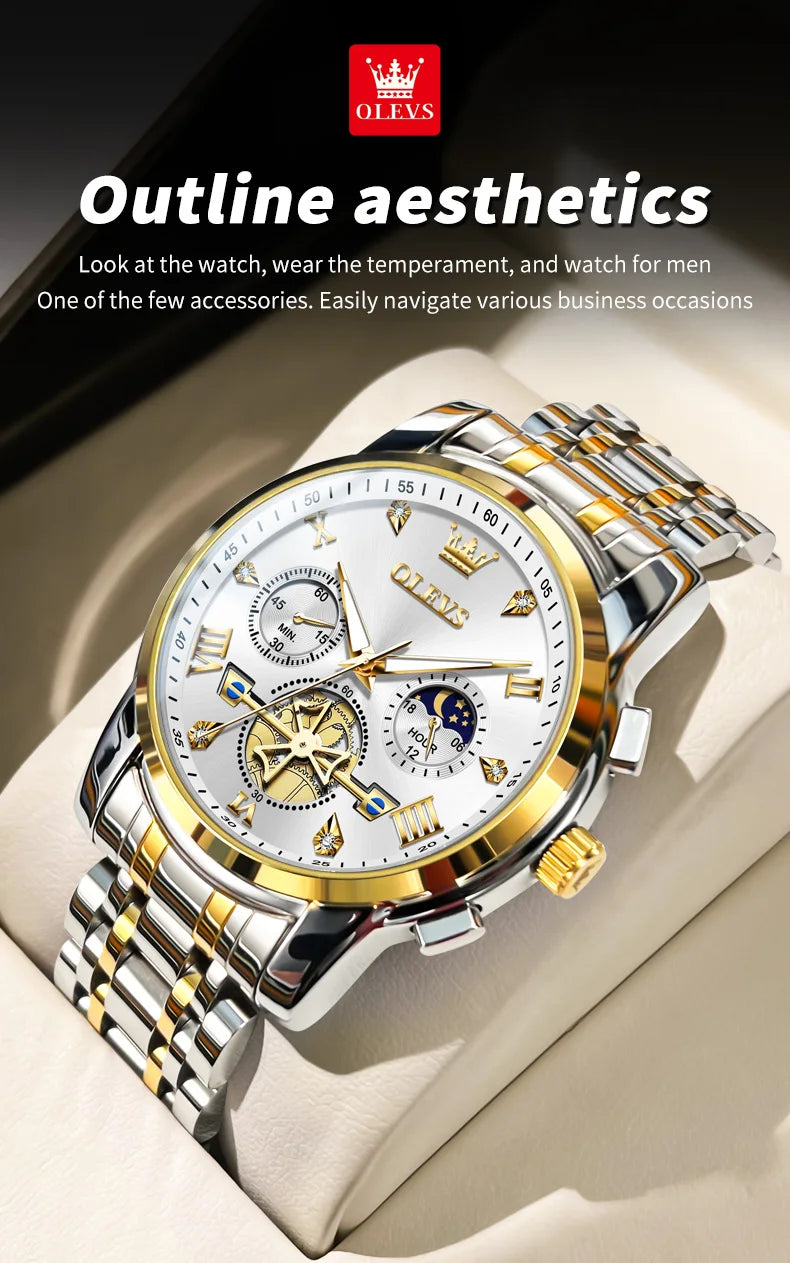 OLEVS Luxury Quartz Watch with Moon Phase Feature - Smarsty