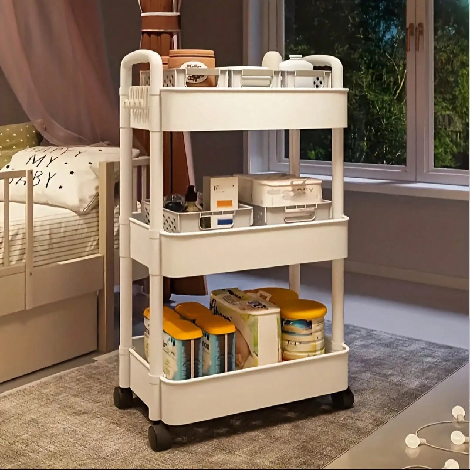 3-Tier Durable Rolling Storage Cart with Wheels for Kitchen Bathroom Bedroom