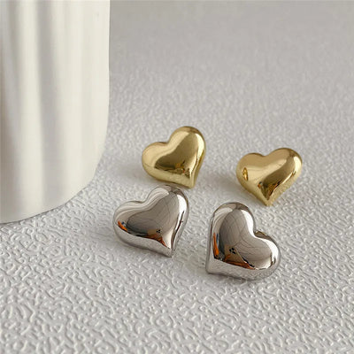 Gold Heart Stud Earrings Minimalist Smooth Surface Bridal - Smarsty