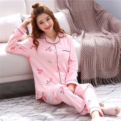 Women's Pajamas Set V-Neck Button down Top and Trousers Sleepwear Homewear Casual Nightwear Loungewear Autumn Winter Two-Piece - Smarsty