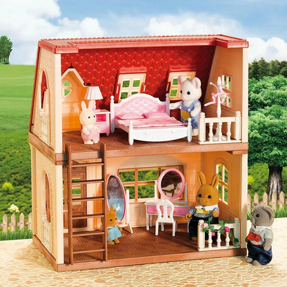 Simulation Kitchen Forest Family Small House Double Three- Story Villa Reindeer Animal Model Girl Dollhouse Furniture Toy Gifts