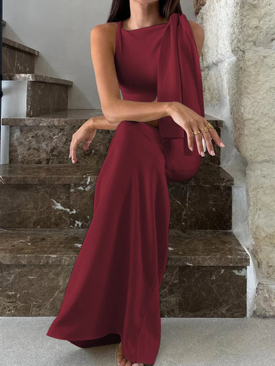 Hugcitar Fashion Solid O Neck Sleeveless Patchwork Sexy Bodycon Maxi Prom Dress Summer Women Clothes Party Festival Club Y2K - Smarsty