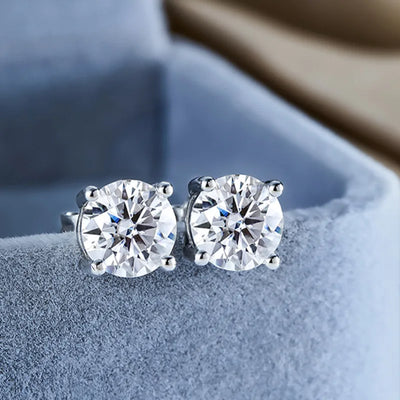 Moissanite Stud Earrings Sterling Silver Bridal GRA - Smarsty