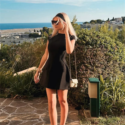 2025 Women‘s Sexy Slim Fit Hollow Mini Dress Spring New Y2K Sleeveless A- LINE Black Dress High Street Commute Elegant Dresses - Smarsty