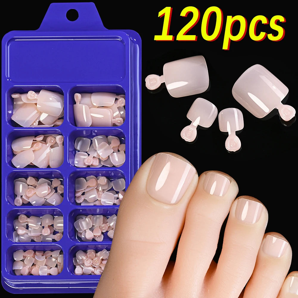 120 Pieces Pink Square Toe Nail Tips Full Cover Extensions - Smarsty