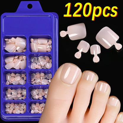 120 Pieces Pink Square Toe Nail Tips Full Cover Extensions - Smarsty