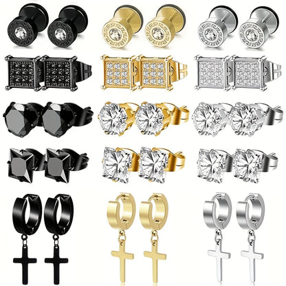 Stainless Steel Earrings Set Unisex Punk Cross Dangle - Smarsty