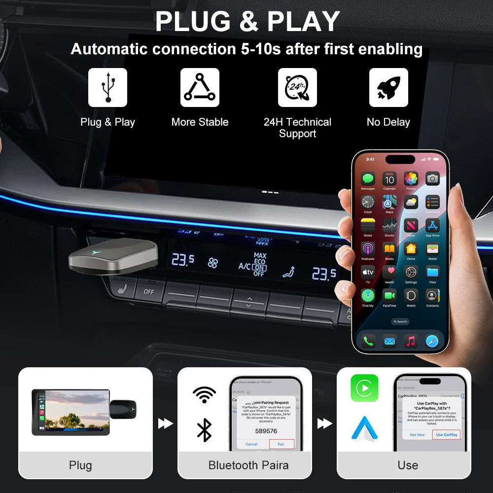NEW Wireless CarPlay Android Auto Wireless Adapter Smart Mini Box Plug and play Connect Universal for Nissan Wireless Adapter - Smarsty