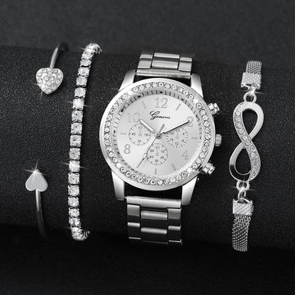 Luxury Rhinestone Women Watches Set with Steel Band - Smarsty