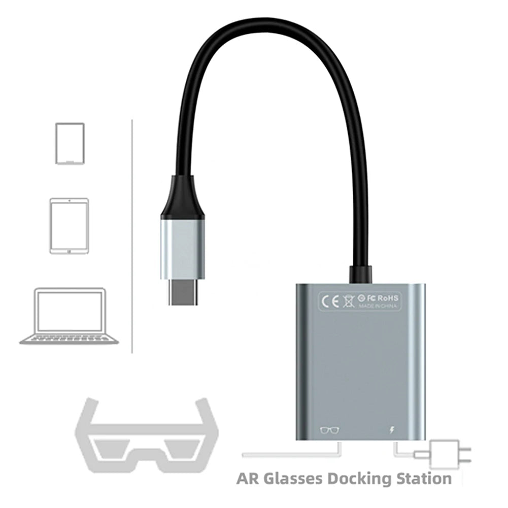 2 in 1 USB-C HUB PD100W&Data Transfer USB C Docking Station 10Gbps USB C Dock USB C Dongle for AR Glasses Phone Tablet Laptop PC