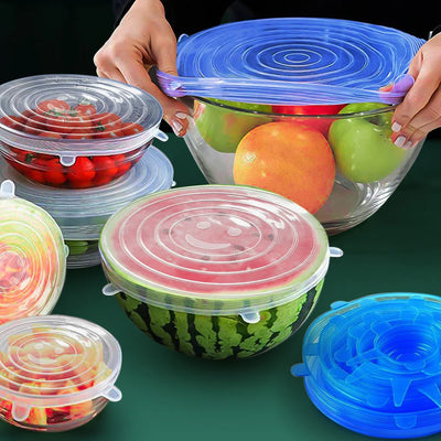 6 Pcs Silicone Cover Stretch Lids for Kitchen Microwave Food Covers Bowl Caps Elastic Silicone Lid Cap Universal Adaptable Lids by Smarsty