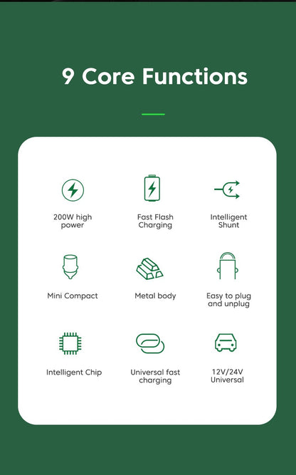 Dual USB Car Charger Quick Charge 200W Fast Charging - Smarsty