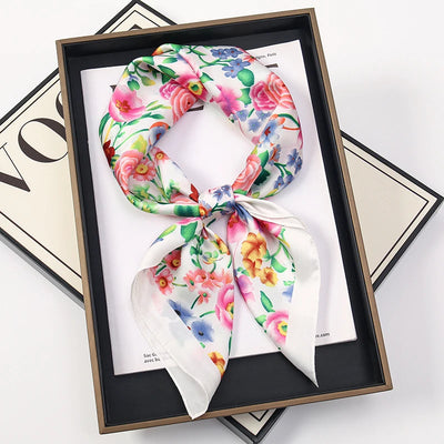 Bohemian Silk Square Scarf for Women Luxury Floral Print - Smarsty