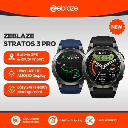 Zeblaze Stratos 3 Pro GPS Smart Watch with AMOLED Display - Smarsty