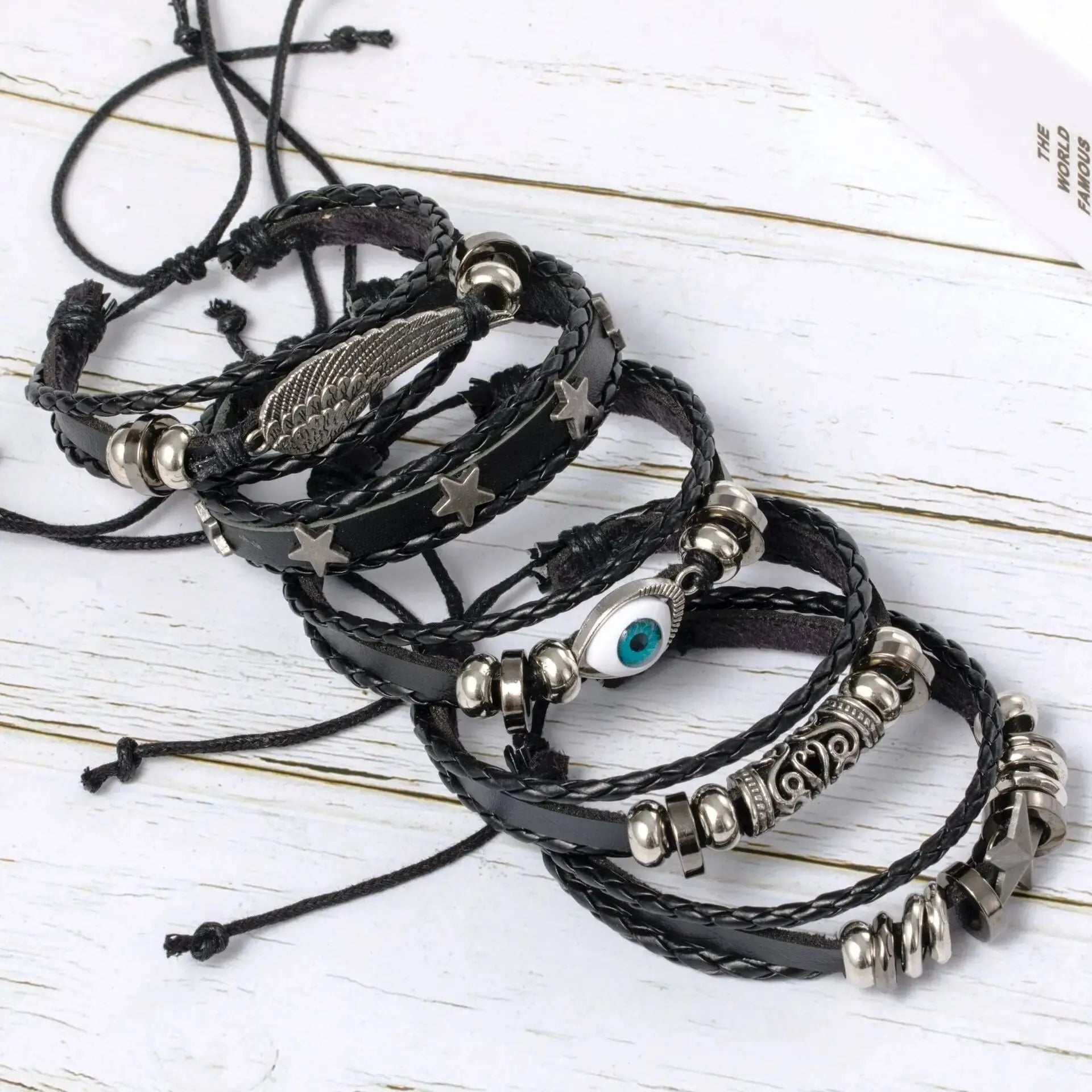 5pcs Evil Eye Braided Leather Bracelet Set - Smarsty