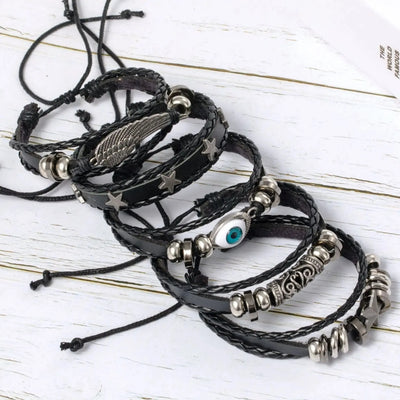 5pcs Evil Eye Braided Leather Bracelet Set - Smarsty