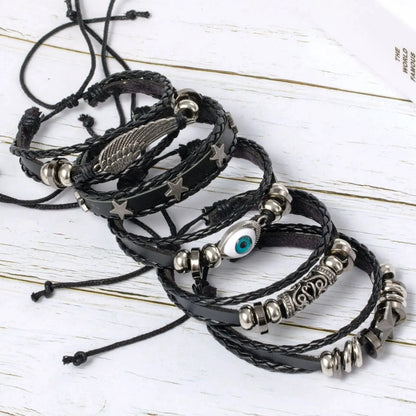5pcs Evil Eye Braided Leather Bracelet Set - Smarsty
