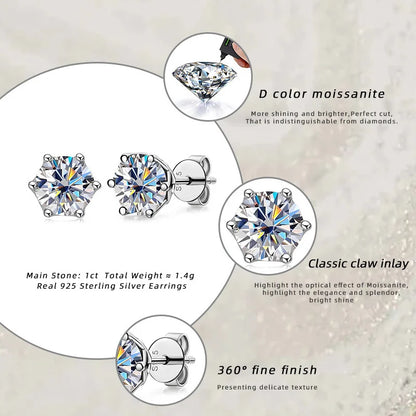 1 CT D Color Moissanite Stud Earrings Sparkling 925 Silver - Smarsty