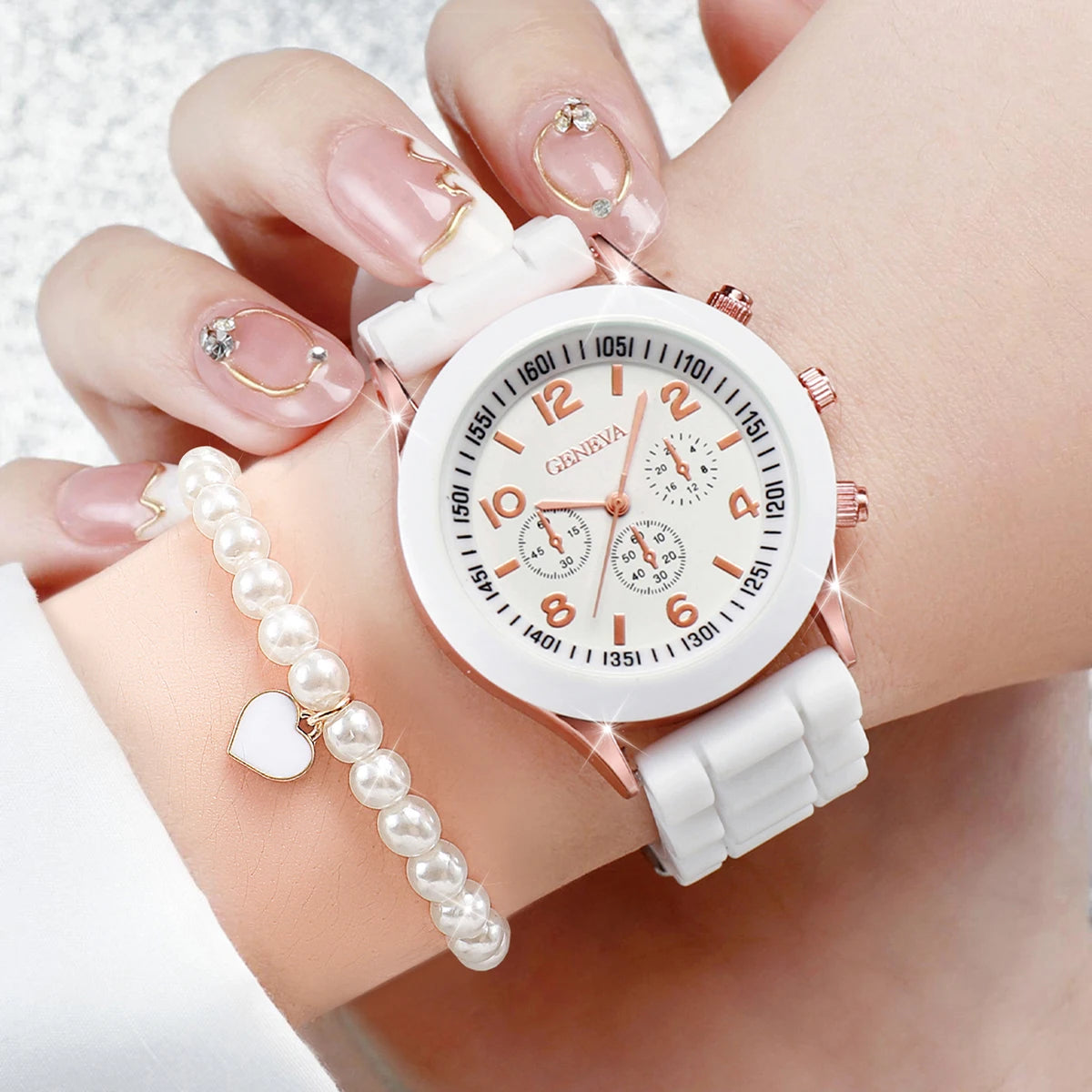 Women's Casual Silicone Band Quartz Watch Set - Smarsty
