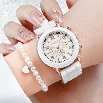 Women's Casual Silicone Band Quartz Watch Set - Smarsty