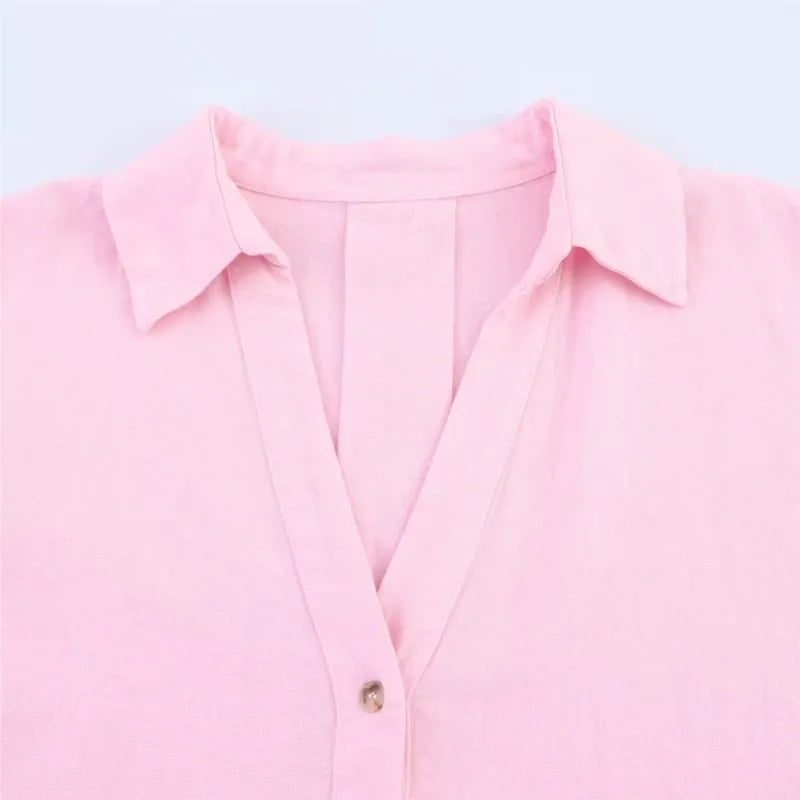 HipSeam Wide Sleeved Shirt Women Spring Asymmetric Hem Button Women's Shirts Simple Lady Johnny Collar Linen Shirts & Blouses - Smarsty