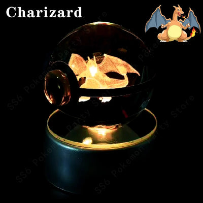 Pokemon Crystal Ball 3D Pikachu Mewtwo Mew Gengar Night Light Lamp Base Pokeball Crystal Pokemon Glass Ball Figure Birthday Gift - Smarsty