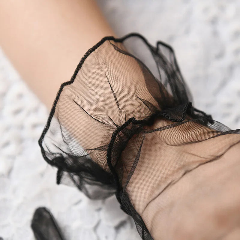 Women Lace Tulle Gloves Stretchy Full Finger Wedding Gloves - Smarsty