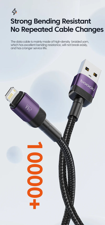 Toocki USB Cable For iPhone 14 13 12 Pro Max X XS XR 8 7 Plus iPad Fast Charging Charger Aluminum iP Cable For iPhone Data Cord - Smarsty