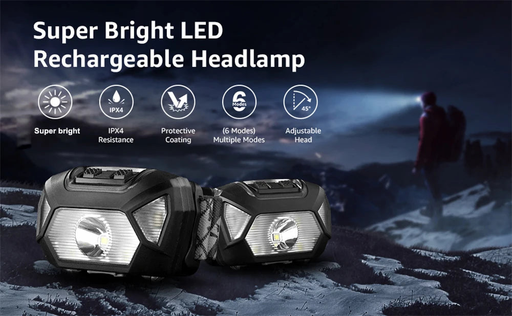 6 Modes Usb Rechargeable Headlamp IPX4 Waterproof Headlight Flashlights LED Head Lamp With Red Green Light For Outdoor Fishing by Smarsty