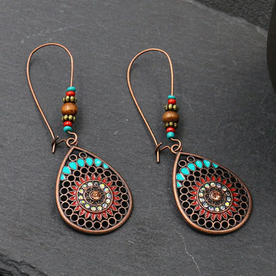 Vintage Bohemian Big Drop Earrings with Geometric Leaf Design - Smarsty